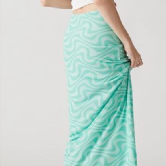 URban outfitters blue/green Wave Printed Maxi Mesh Skirt - Picture 4 of 4
